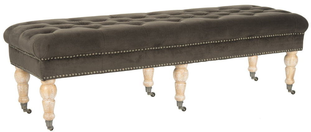 Safavieh Barney Transitional Velvet Bench With Casters – Stylish Graphite Upholstery & Brass Trim Accent MCR4649G