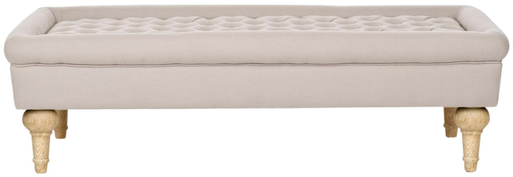 Safavieh Thadius Cocktail Ottoman - Luxurious Linen Upholstered Centerpiece With Biscuit-Tufting & Comfort Taupe MCR4650A