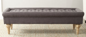Safavieh Thadius Cocktail Ottoman - Luxurious Linen Upholstered Centerpiece With Biscuit-Tufting & Comfort Charcoal Brown MCR4650D