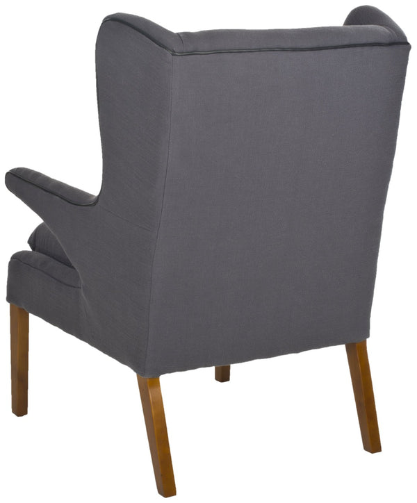 Safavieh Gomer Wing-Back Arm Chair - Mid-Century Danish Design With Button-Tufted Back And Oak Legs Steel Gray MCR4653A