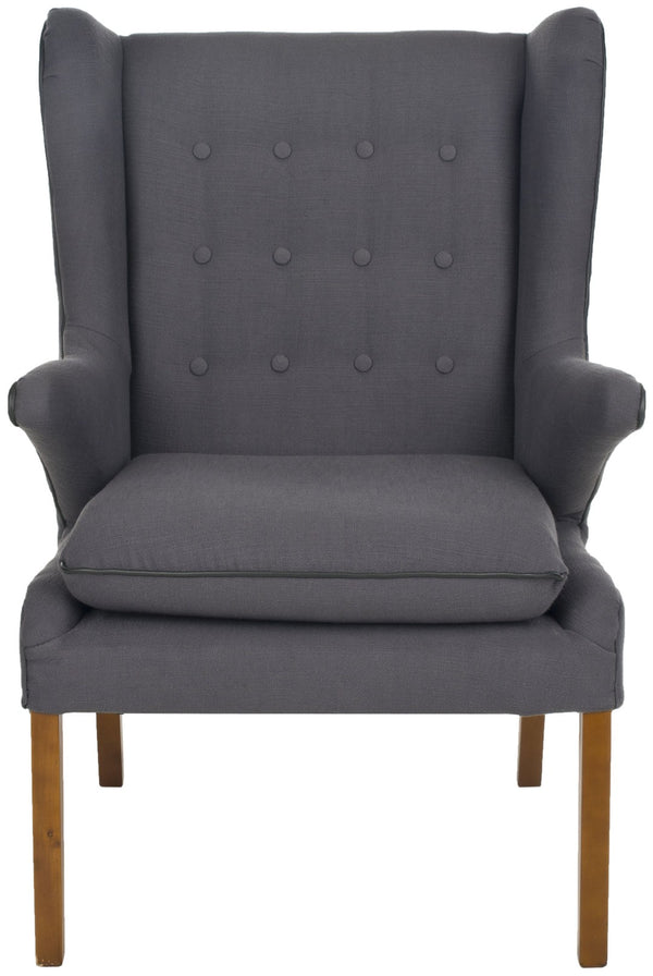 Safavieh Gomer Wing-Back Arm Chair - Mid-Century Danish Design With Button-Tufted Back And Oak Legs Steel Gray MCR4653A