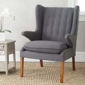 Safavieh Gomer Wing-Back Arm Chair - Mid-Century Danish Design With Button-Tufted Back And Oak Legs Steel Gray MCR4653A