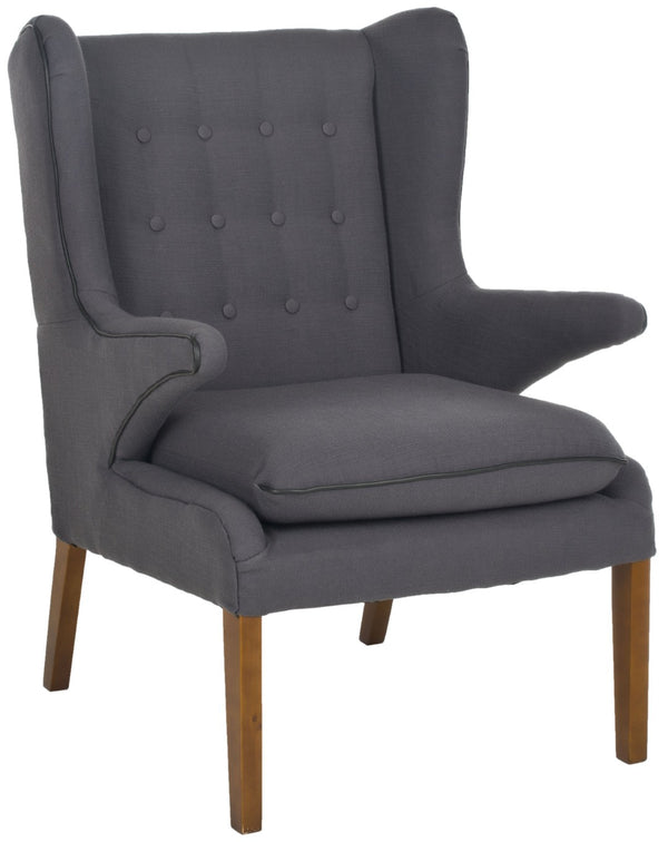 Safavieh Gomer Wing-Back Arm Chair - Mid-Century Danish Design With Button-Tufted Back And Oak Legs Steel Gray MCR4653A