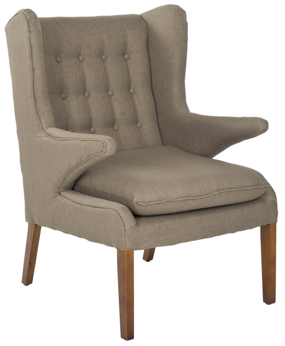 Safavieh Gomer Wing-Back Arm Chair - Mid-Century Danish Design With Button-Tufted Back And Oak Legs Olive MCR4653B