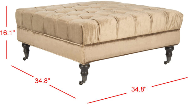 Safavieh Clark Tufted Cocktail Ottoman - Elegant Button-Tufted Design With Espresso Legs For Versatile Use Golden Bronze MCR4654B
