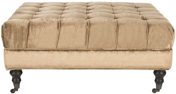 Safavieh Clark Tufted Cocktail Ottoman - Elegant Button-Tufted Design With Espresso Legs For Versatile Use Golden Bronze MCR4654B