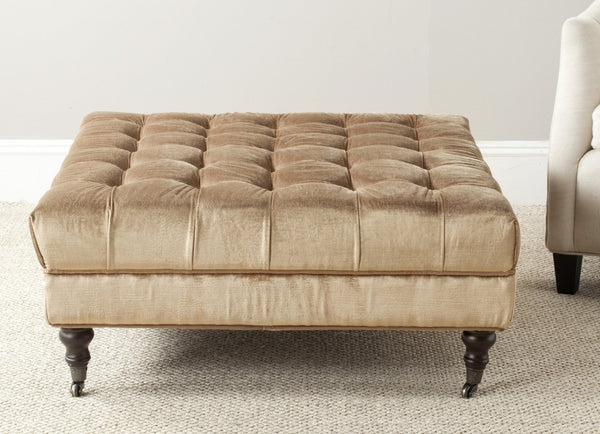 Safavieh Clark Tufted Cocktail Ottoman - Elegant Button-Tufted Design With Espresso Legs For Versatile Use Golden Bronze MCR4654B