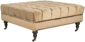 Safavieh Clark Tufted Cocktail Ottoman - Elegant Button-Tufted Design With Espresso Legs For Versatile Use Golden Bronze MCR4654B