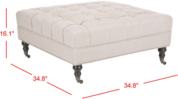 Safavieh Clark Tufted Cocktail Ottoman - Elegant Button-Tufted Design With Espresso Legs For Versatile Use Taupe MCR4654C