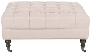 Safavieh Clark Tufted Cocktail Ottoman - Elegant Button-Tufted Design With Espresso Legs For Versatile Use Taupe MCR4654C