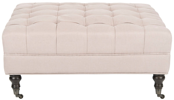 Safavieh Clark Tufted Cocktail Ottoman - Elegant Button-Tufted Design With Espresso Legs For Versatile Use Taupe MCR4654C