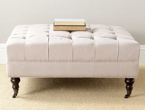 Safavieh Clark Tufted Cocktail Ottoman - Elegant Button-Tufted Design With Espresso Legs For Versatile Use Taupe MCR4654C