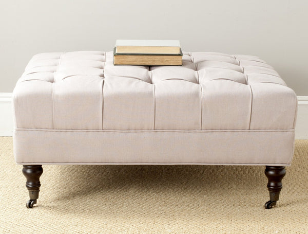 Safavieh Clark Tufted Cocktail Ottoman - Elegant Button-Tufted Design With Espresso Legs For Versatile Use Taupe MCR4654C
