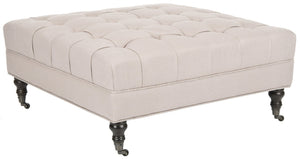 Safavieh Clark Tufted Cocktail Ottoman - Elegant Button-Tufted Design With Espresso Legs For Versatile Use Taupe MCR4654C