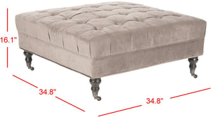 Safavieh Clark Tufted Cocktail Ottoman - Elegant Button-Tufted Design With Espresso Legs For Versatile Use Mushroom MCR4654E
