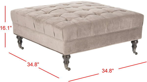 Safavieh Clark Tufted Cocktail Ottoman - Elegant Button-Tufted Design With Espresso Legs For Versatile Use Mushroom MCR4654E