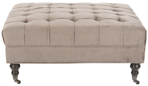 Safavieh Clark Tufted Cocktail Ottoman - Elegant Button-Tufted Design With Espresso Legs For Versatile Use Mushroom MCR4654E