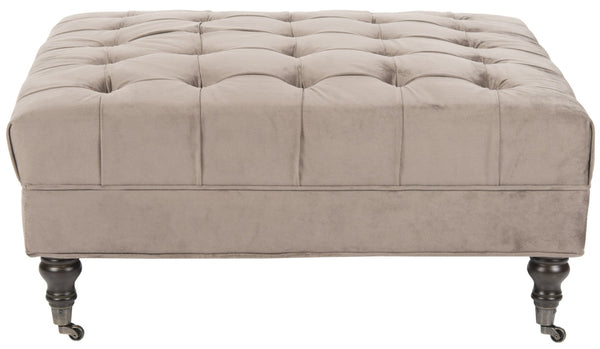 Safavieh Clark Tufted Cocktail Ottoman - Elegant Button-Tufted Design With Espresso Legs For Versatile Use Mushroom MCR4654E