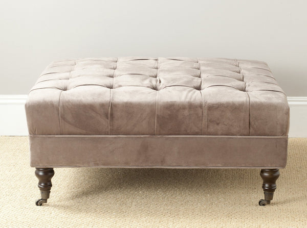 Safavieh Clark Tufted Cocktail Ottoman - Elegant Button-Tufted Design With Espresso Legs For Versatile Use Mushroom MCR4654E