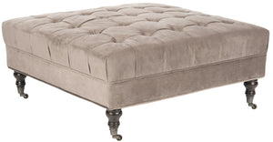 Safavieh Clark Tufted Cocktail Ottoman - Elegant Button-Tufted Design With Espresso Legs For Versatile Use Mushroom MCR4654E