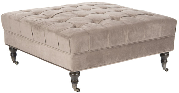 Safavieh Clark Tufted Cocktail Ottoman - Elegant Button-Tufted Design With Espresso Legs For Versatile Use Mushroom MCR4654E