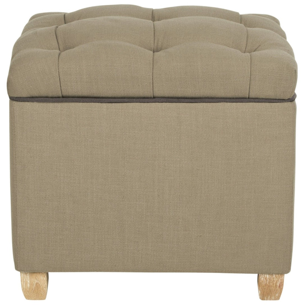 Safavieh Joanie Tufted Ottoman - Stylish Accent Piece For Living Room, Extra Seating & Versatile Footrest True Taupe/Pickled Oak MCR4655A