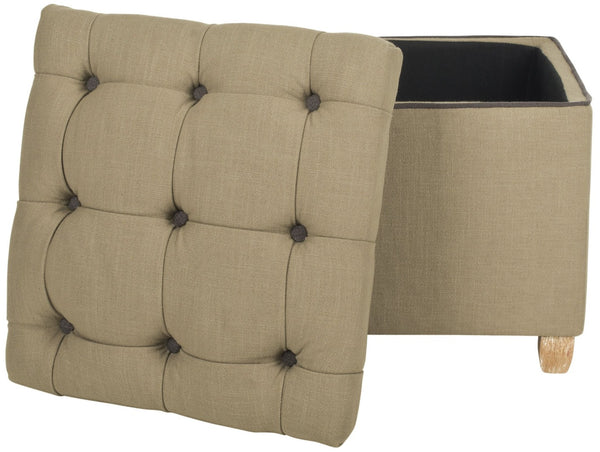 Safavieh Joanie Tufted Ottoman - Stylish Accent Piece For Living Room, Extra Seating & Versatile Footrest True Taupe/Pickled Oak MCR4655A