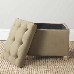 Safavieh Joanie Tufted Ottoman - Stylish Accent Piece For Living Room, Extra Seating & Versatile Footrest True Taupe/Pickled Oak MCR4655A