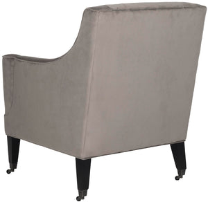 Safavieh Sherman Tufted Arm Chair - Elegant Mushroom Taupe Velvet, Button-Tufted Back, & Hidden Casters MCR4661B