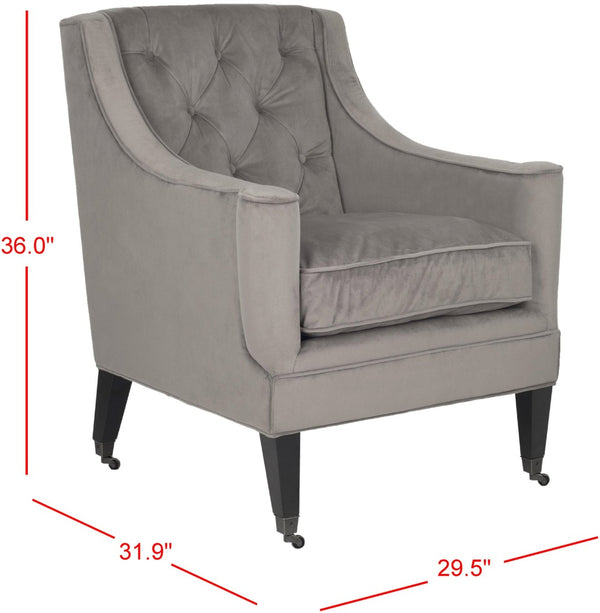 Safavieh Sherman Tufted Arm Chair - Elegant Mushroom Taupe Velvet, Button-Tufted Back, & Hidden Casters MCR4661B