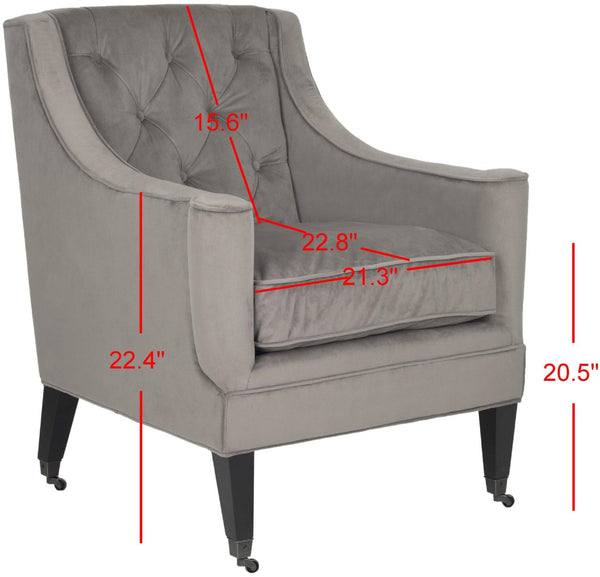 Safavieh Sherman Tufted Arm Chair - Elegant Mushroom Taupe Velvet, Button-Tufted Back, & Hidden Casters MCR4661B
