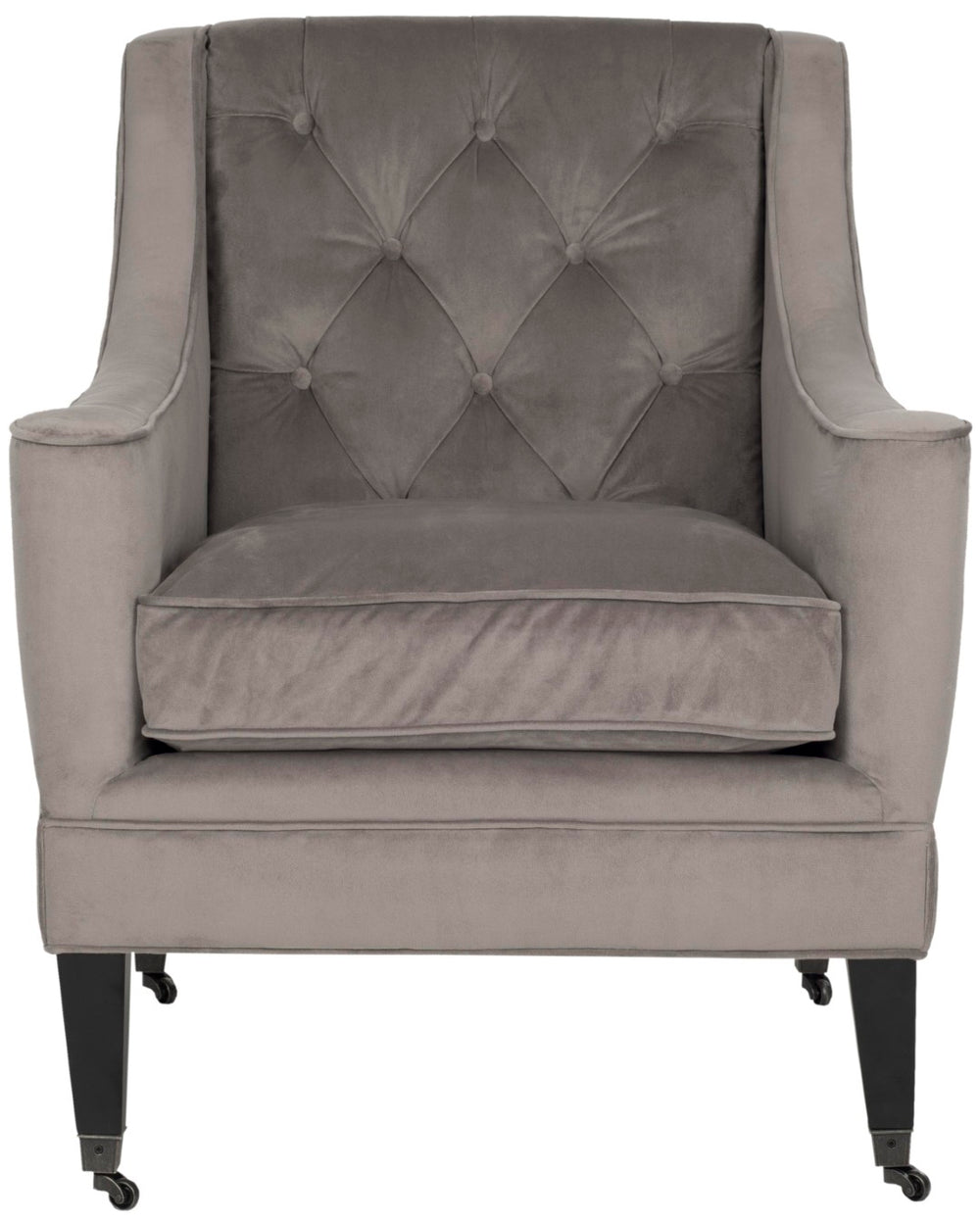 Safavieh Sherman Tufted Arm Chair - Elegant Mushroom Taupe Velvet, Button-Tufted Back, & Hidden Casters MCR4661B