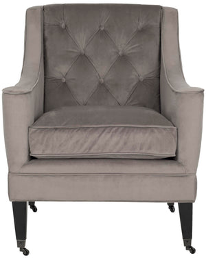 Safavieh Sherman Tufted Arm Chair - Elegant Mushroom Taupe Velvet, Button-Tufted Back, & Hidden Casters MCR4661B