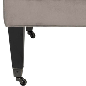 Safavieh Sherman Tufted Arm Chair - Elegant Mushroom Taupe Velvet, Button-Tufted Back, & Hidden Casters MCR4661B