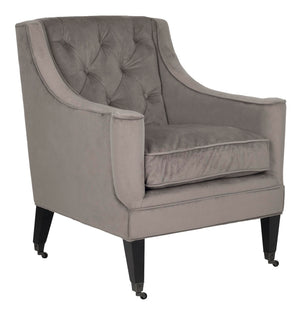 Safavieh Sherman Tufted Arm Chair - Elegant Mushroom Taupe Velvet, Button-Tufted Back, & Hidden Casters MCR4661B
