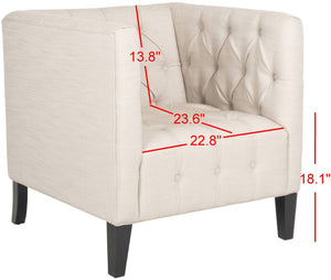 Safavieh Glen Tufted Club Chair - Elegant Beige Upholstered Accent Chair With Tuxedo Design & Black Legs MCR4662A