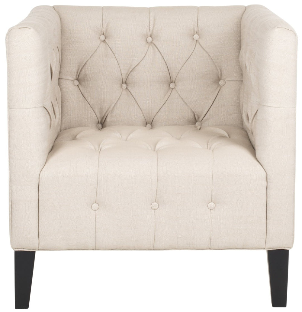 Safavieh Glen Tufted Club Chair - Elegant Beige Upholstered Accent Chair With Tuxedo Design & Black Legs MCR4662A