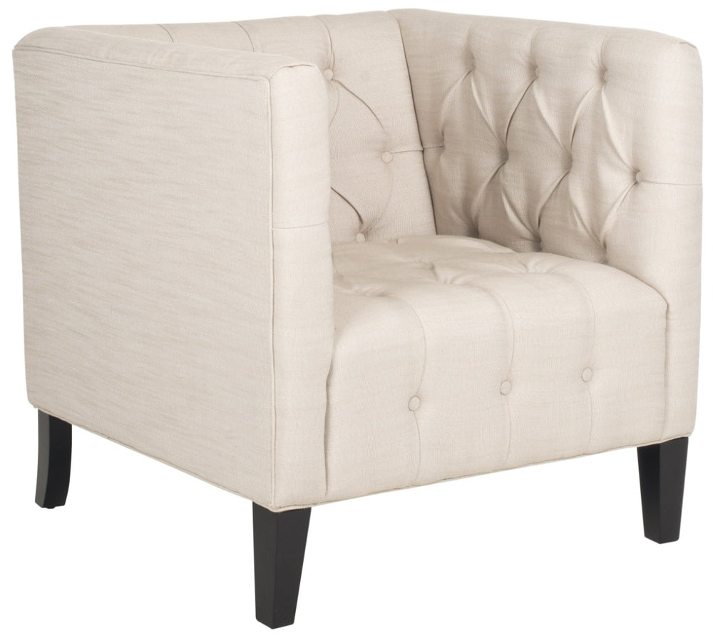 Safavieh Glen Tufted Club Chair - Elegant Beige Upholstered Accent Chair With Tuxedo Design & Black Legs MCR4662A
