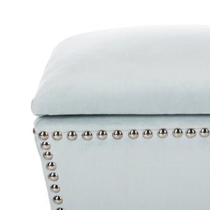 Safavieh Deidra Ottoman - Stylish Spanish-Inspired Design With Hidden Storage And Elegant Silver Nail Heads Light Blue MCR4663D