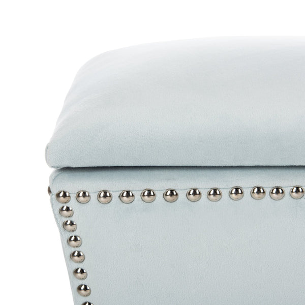 Safavieh Deidra Ottoman - Stylish Spanish-Inspired Design With Hidden Storage And Elegant Silver Nail Heads Light Blue MCR4663D