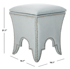Safavieh Deidra Ottoman - Stylish Spanish-Inspired Design With Hidden Storage And Elegant Silver Nail Heads Light Blue MCR4663D