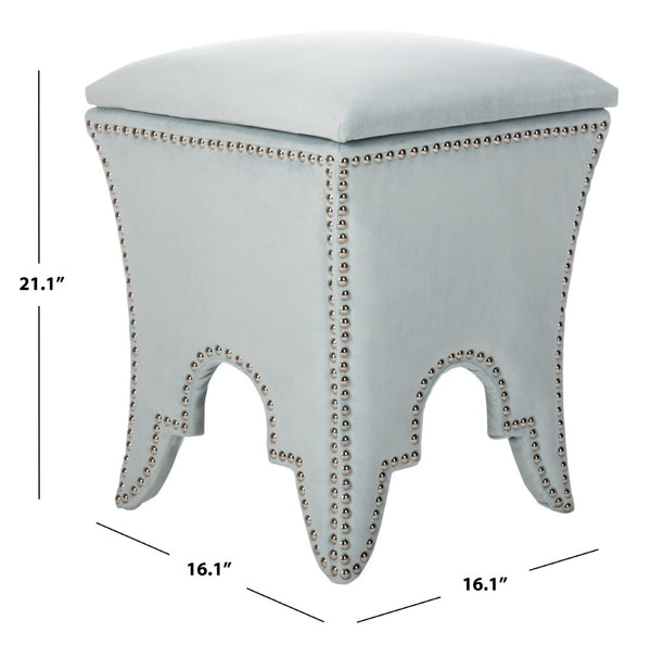 Safavieh Deidra Ottoman - Stylish Spanish-Inspired Design With Hidden Storage And Elegant Silver Nail Heads Light Blue MCR4663D