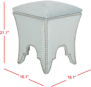Safavieh Deidra Ottoman - Stylish Spanish-Inspired Design With Hidden Storage And Elegant Silver Nail Heads Light Blue MCR4663D