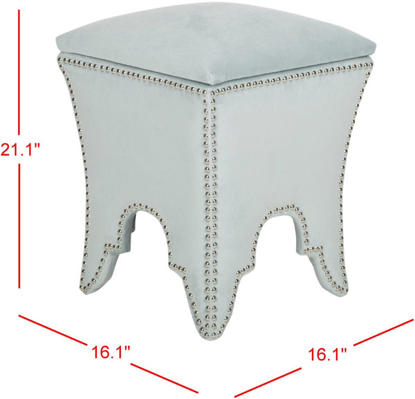 Safavieh Deidra Ottoman - Stylish Spanish-Inspired Design With Hidden Storage And Elegant Silver Nail Heads Light Blue MCR4663D