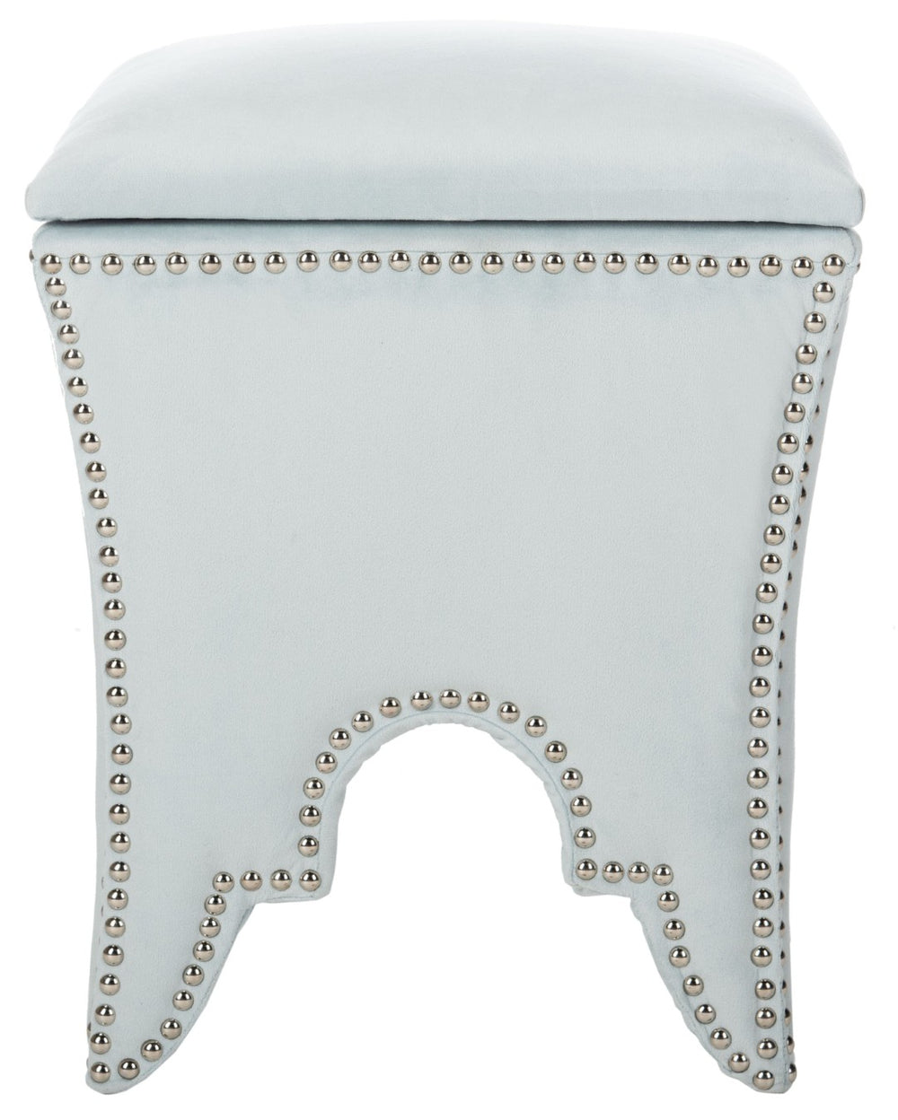 Safavieh Deidra Ottoman - Stylish Spanish-Inspired Design With Hidden Storage And Elegant Silver Nail Heads Light Blue MCR4663D