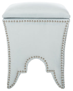 Safavieh Deidra Ottoman - Stylish Spanish-Inspired Design With Hidden Storage And Elegant Silver Nail Heads Light Blue MCR4663D