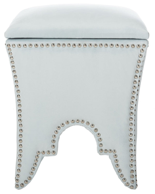 Safavieh Deidra Ottoman - Stylish Spanish-Inspired Design With Hidden Storage And Elegant Silver Nail Heads Light Blue MCR4663D