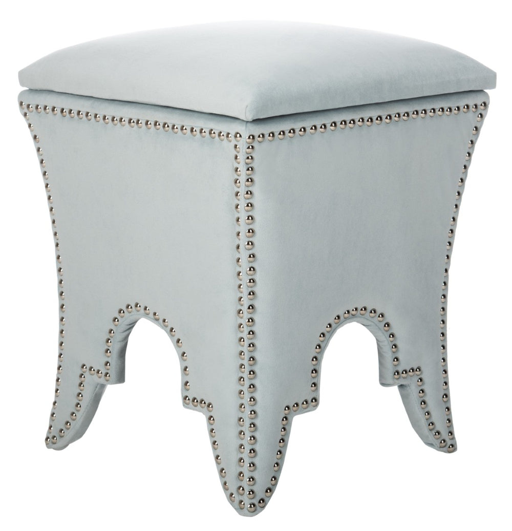 Safavieh Deidra Ottoman - Stylish Spanish-Inspired Design With Hidden Storage And Elegant Silver Nail Heads Light Blue MCR4663D