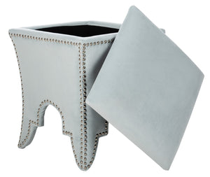 Safavieh Deidra Ottoman - Stylish Spanish-Inspired Design With Hidden Storage And Elegant Silver Nail Heads Light Blue MCR4663D