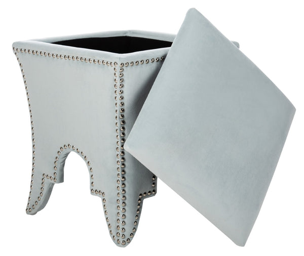 Safavieh Deidra Ottoman - Stylish Spanish-Inspired Design With Hidden Storage And Elegant Silver Nail Heads Light Blue MCR4663D